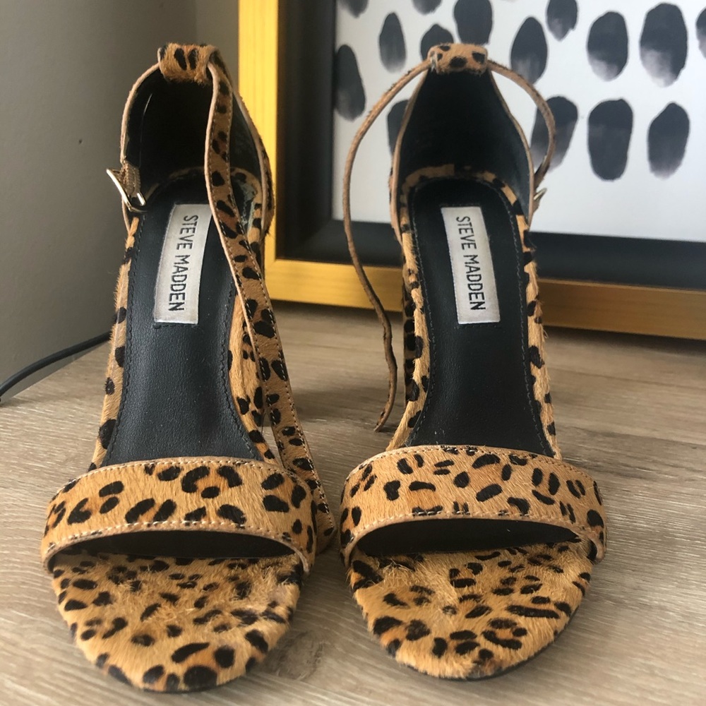 Steve Madden leopard open toe block heel